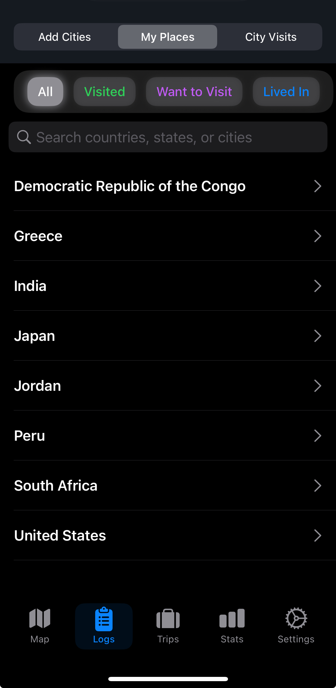TrekPins iPhone app showing the details screen for a visited location