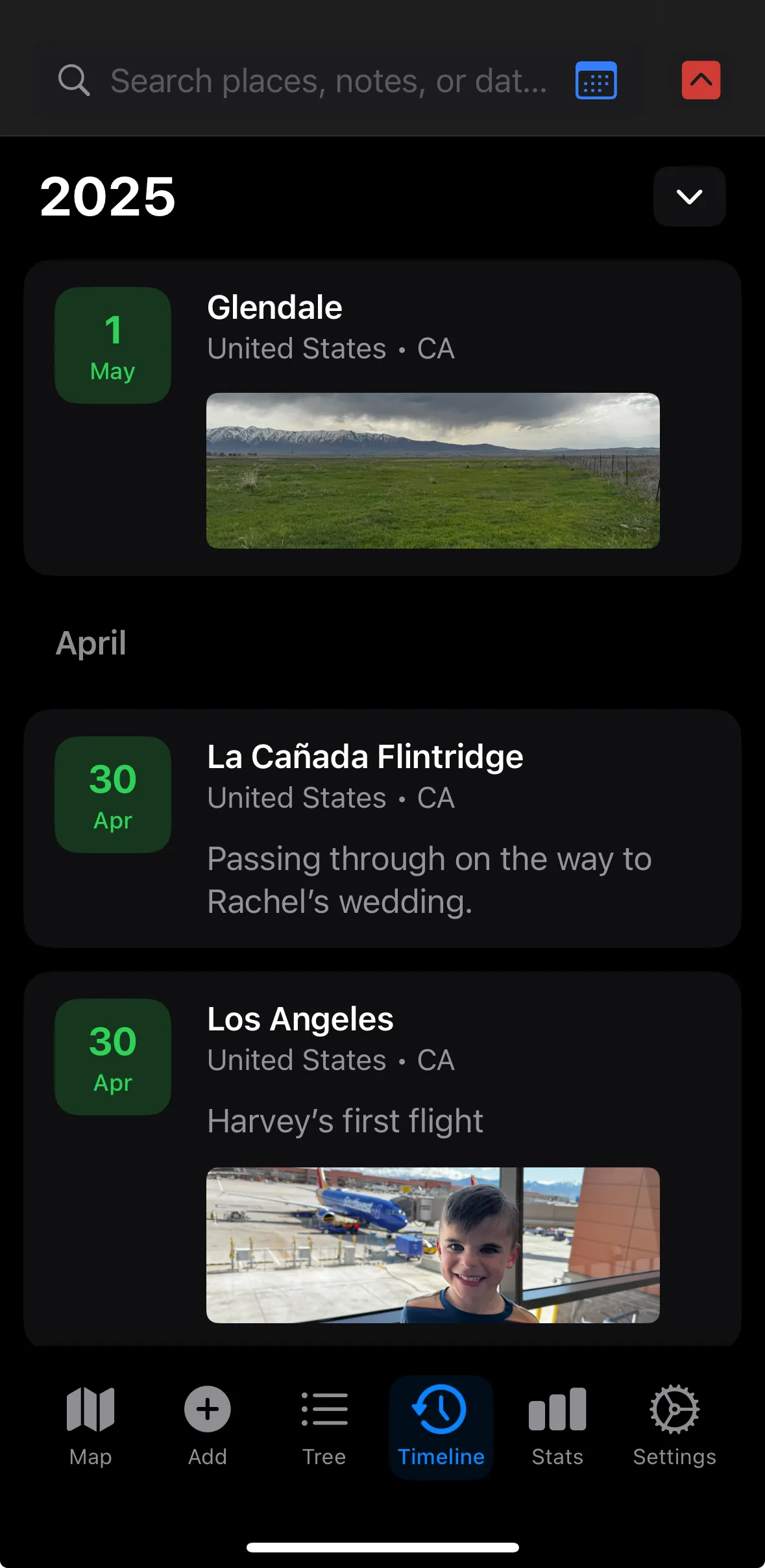 TrekPins app showing main map interface on iPhone